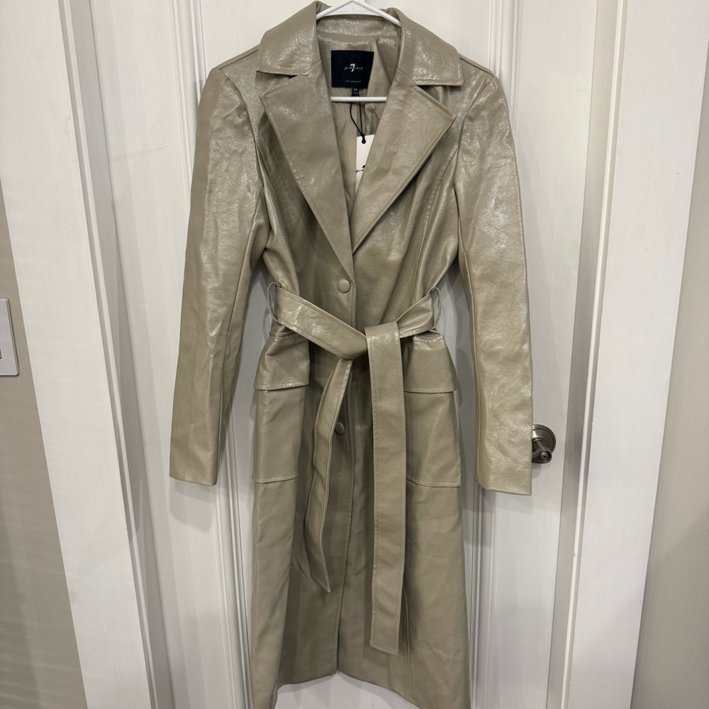 7 For All Mankind Taupe Faux Leather Trench Coat